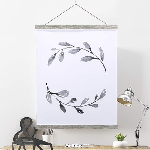 Benjia Magnetic Poster Hanger - 23" Wooden Frame for Canvas & Artwork | Grey Dowel Hanging Kit