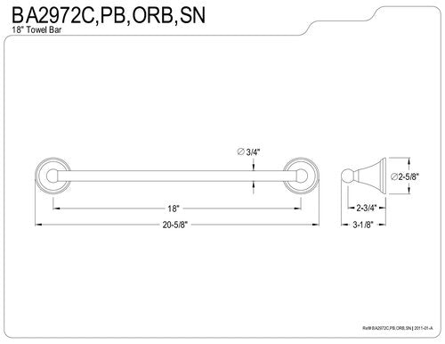 Kingston Brass BA2972C Governor -Towel Bar, 18-Inch, Polished Chrome