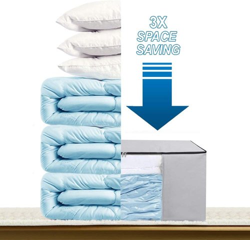 Cube Vacuum Storage Bags - Premium Space Saver Totes with Compression Seal for Clothing & Bedding | Jumbo Organizer