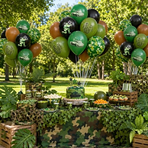 12 Inch Army Balloons - Green, Brown & Black Camo Party Decor