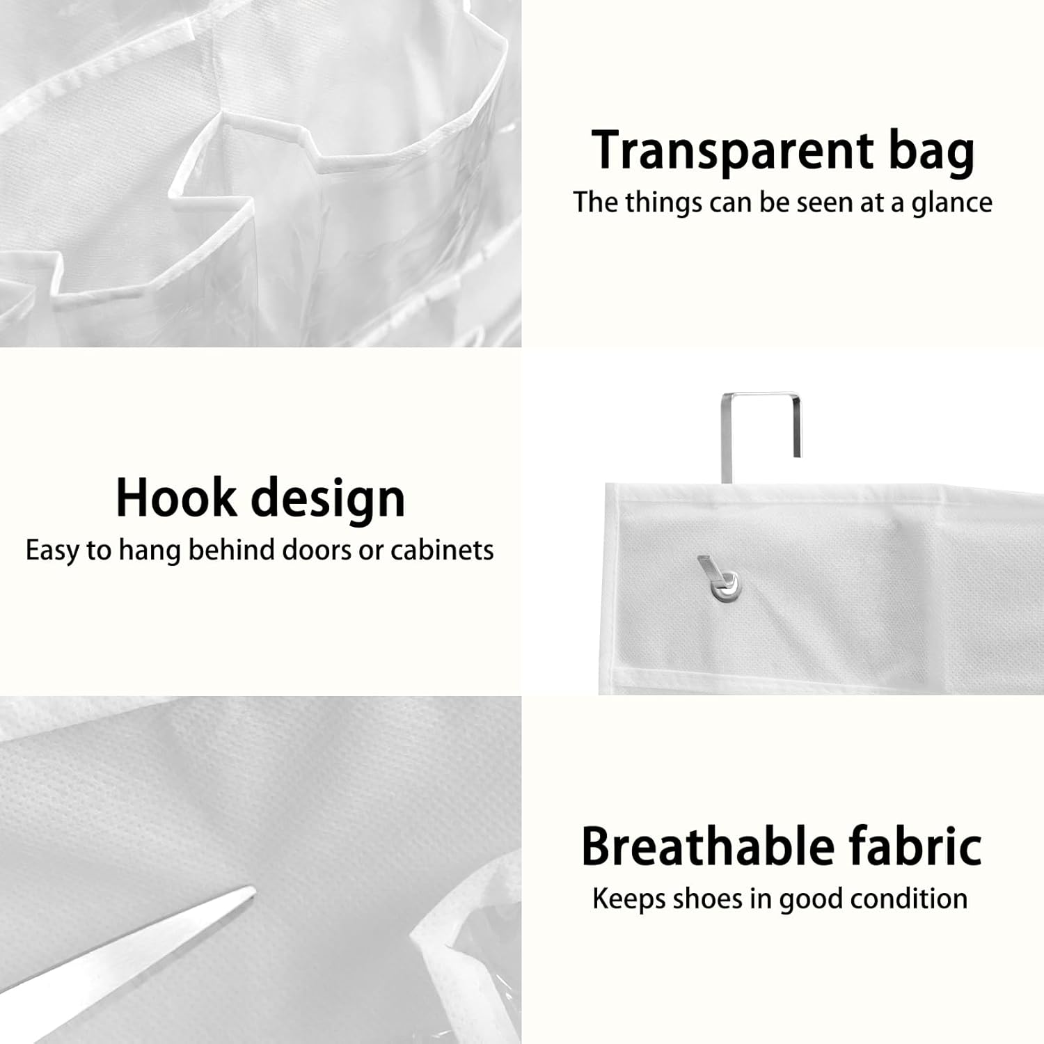 Skiennix 24-Pocket Over The Door Shoe Organizer - Large Hanging Rack with Mesh Pockets & 3 Hooks | White