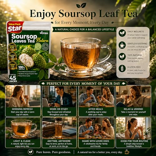 WOTIHA Soursop Graviola Tea Bags - 45 Count, 100% Natural & Vegan