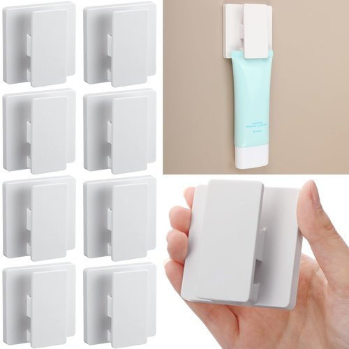Briwooody 8 Pcs Large Self Adhesive Clips Wall Tapestry Clips No Drilling Towel Holder Adjustable Spring 15 mm Flag Hanger for Bathroom Kitchen Home Office Hotel(White,Rectangle Style)