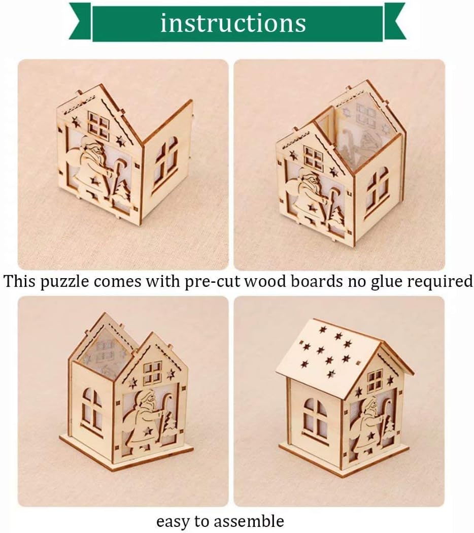 Wood Craft Kits - Unfinished 3D Wooden House Puzzle Toy for Kids & Adults | 7-Piece DIY Decoration