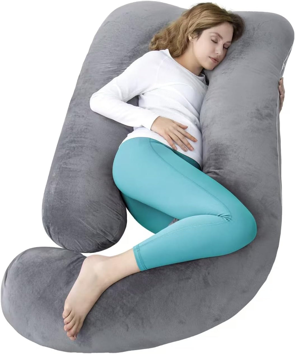 Skiennix 60 Inch Pregnancy Pillow - Extra Large U Shaped Maternity Body Pillow with Velvet Cover | Dark Grey