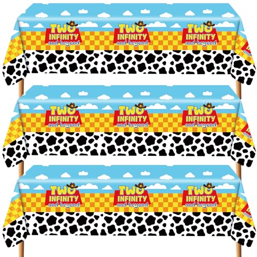 3 Pack Cartoon Story Birthday Party Tablecloths - Blue Yellow