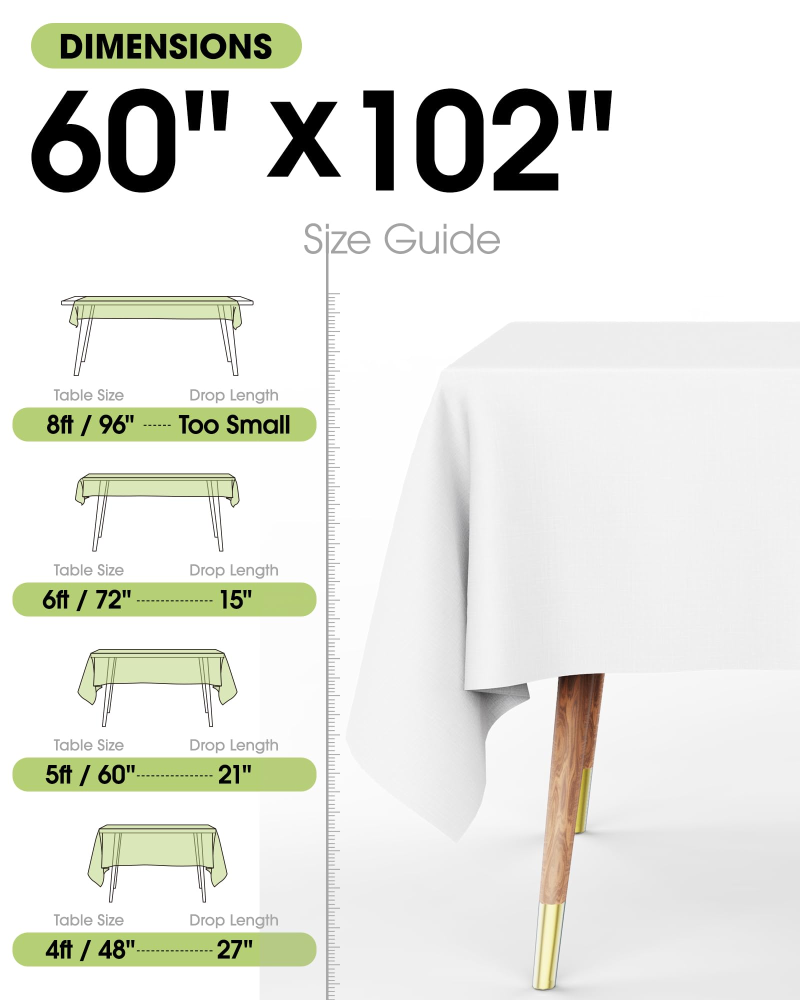 Pureegg Rectangle Table Cloth 60" x 102" – Durable Polyester Tablecloth Offers Reusable & Washable Protection, Ideal for Outdoor Party, Picnic, Wedding, Banquet and Birthday, 9 Pack, White