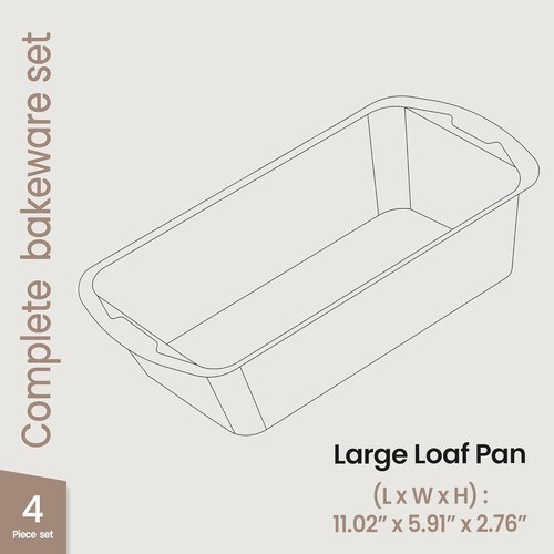 BAKKENMASTER Swiss Loaf Pan Set - 4-Piece Deluxe Nonstick Carbon Steel Bakeware for Perfect Bread & Cakes