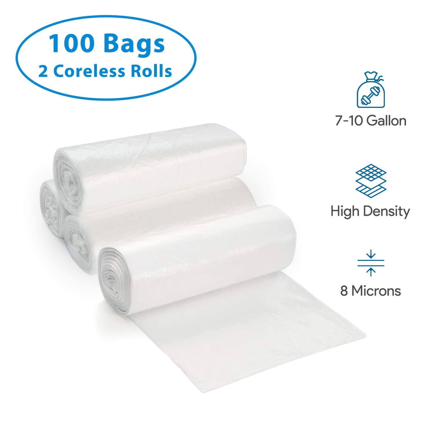 ProCure 7-10 Gallon Clear Garbage Can Liners, 100 Count - Small - Medium Trash Can Liners - High Density, Thin, Lightweight, 8 Microns - for Office, Home, Hospital Wastebaskets - 2 Coreless Rolls