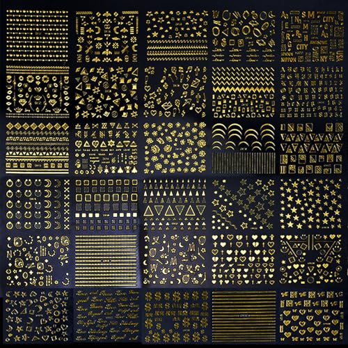 IDDFEVE Gold Moon Star Nail Stickers - 30 Sheets Self-Adhesive 3D Decals
