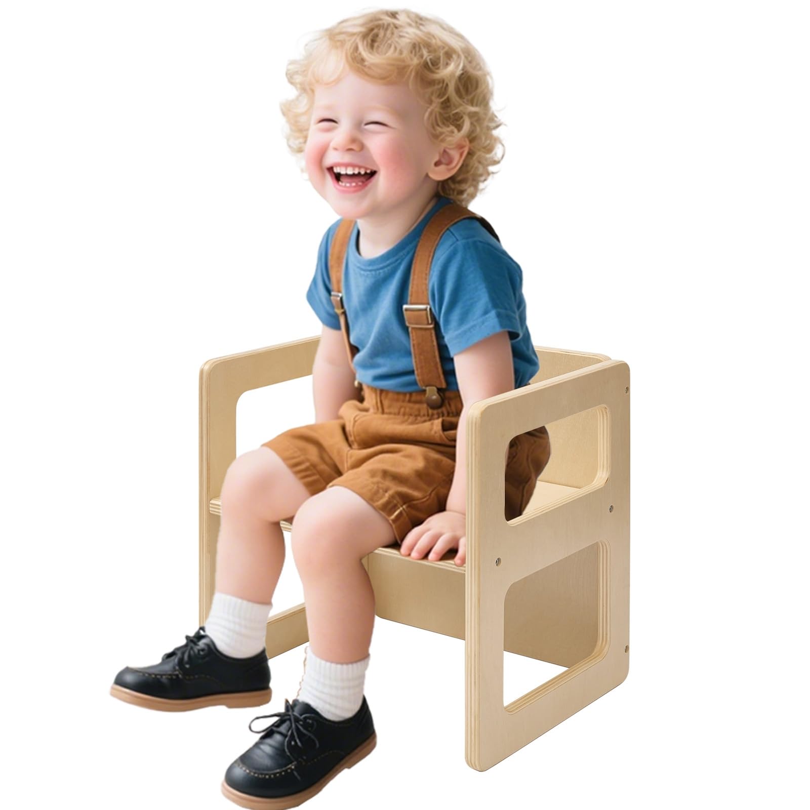 FUNLIO Height Adjustable Montessori Weaning Chair for Age 1-3, Quality Solid Wooden Chair, for Eating/Reading/Playing,Montessori Furniture with CPC Certified - Natural
