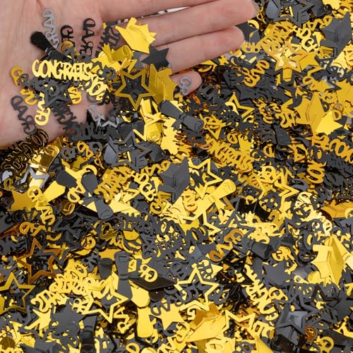 Graduation Confetti Decorations - 2500pcs Black Gold Glitter for 2026