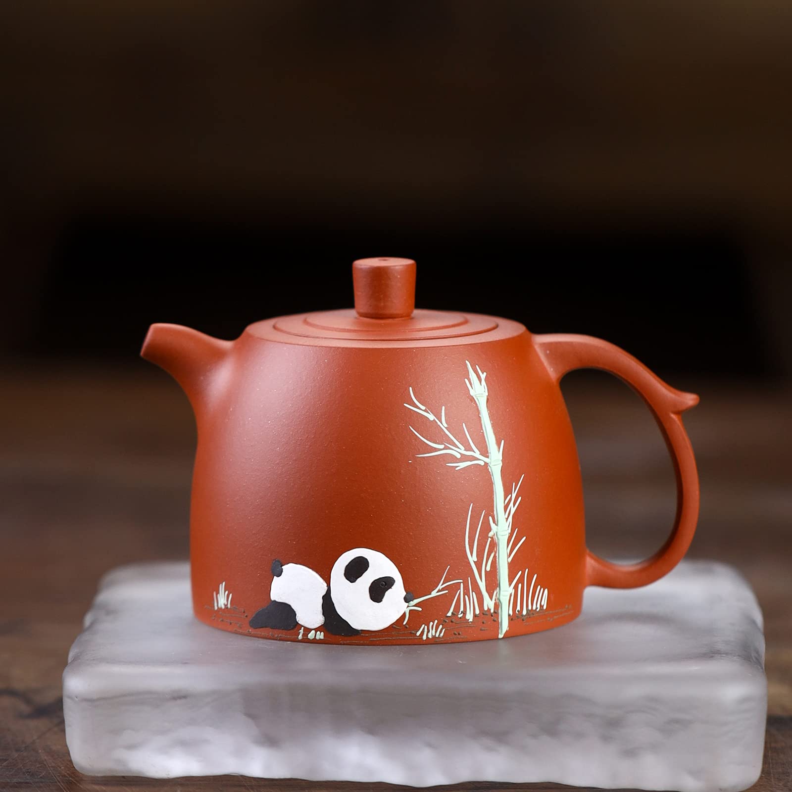 SILINE Panda Zisha Tea Pot 9 Oz with 2 Cups,Genuine Yixing Clay Teapot,Brew Infuse Kung Fu Tea Maker Set (Cute Panda Set)