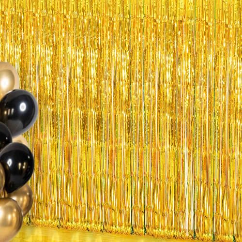 Gold Foil Streamer Backdrop Curtains – 4 Pack Party Decor