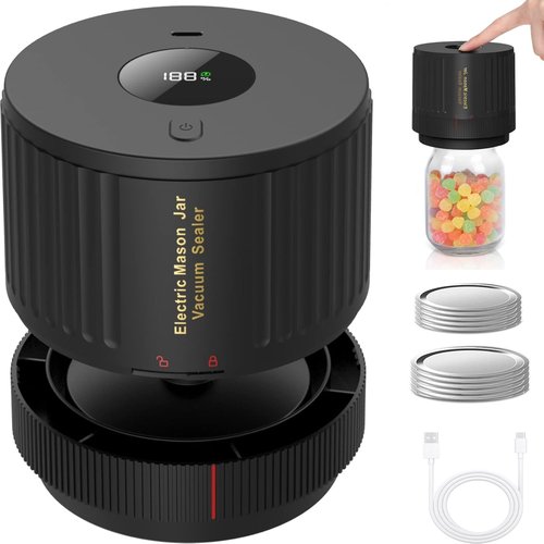 LOVE MOMENT Electric Mason Jar Vacuum Sealer Kit - Black & Red for Fresh Food Storage