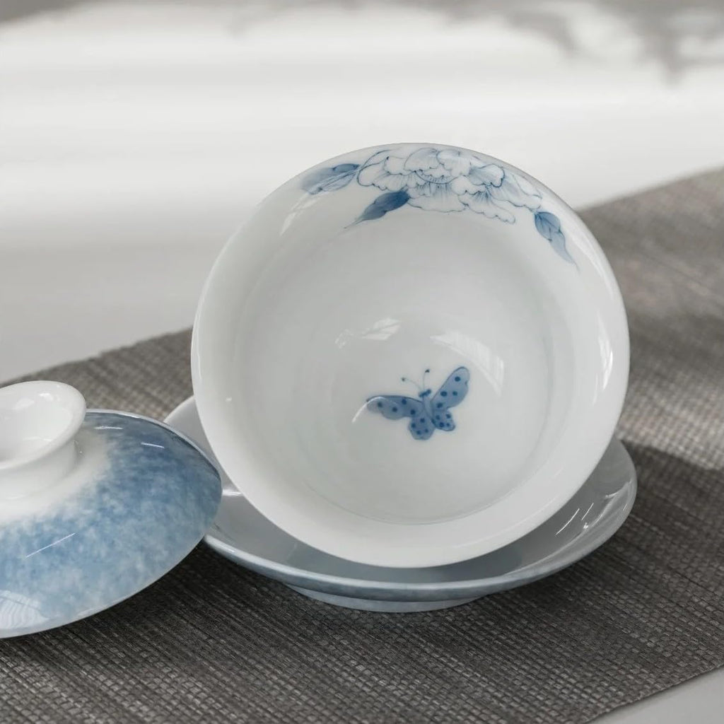 Hand-painted Kungfu Tea Set, Butterfly and Floral themed Chinese Tea Set, Gaiwan Gongfu Tea sets for adult, Ceramic Tea Ceremony Set, Gift for Tea Lovers