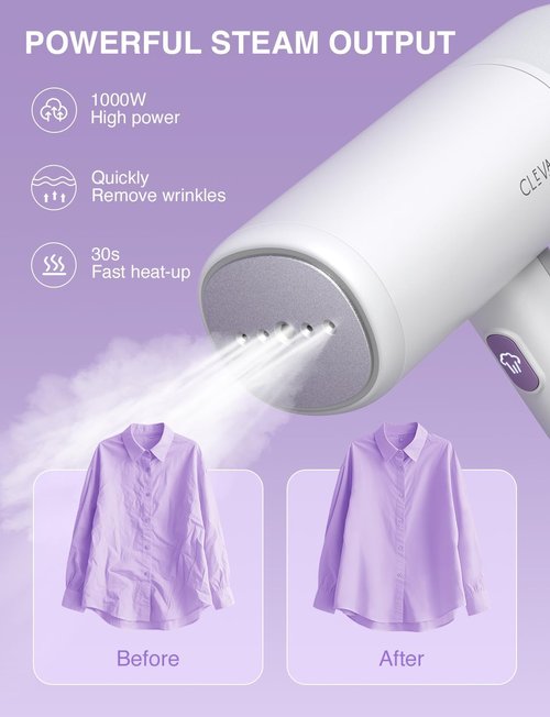 CLEVAST Portable Garment Steamer - Handheld Travel Size Wrinkle Remover with Fast 30-Second Heat Up