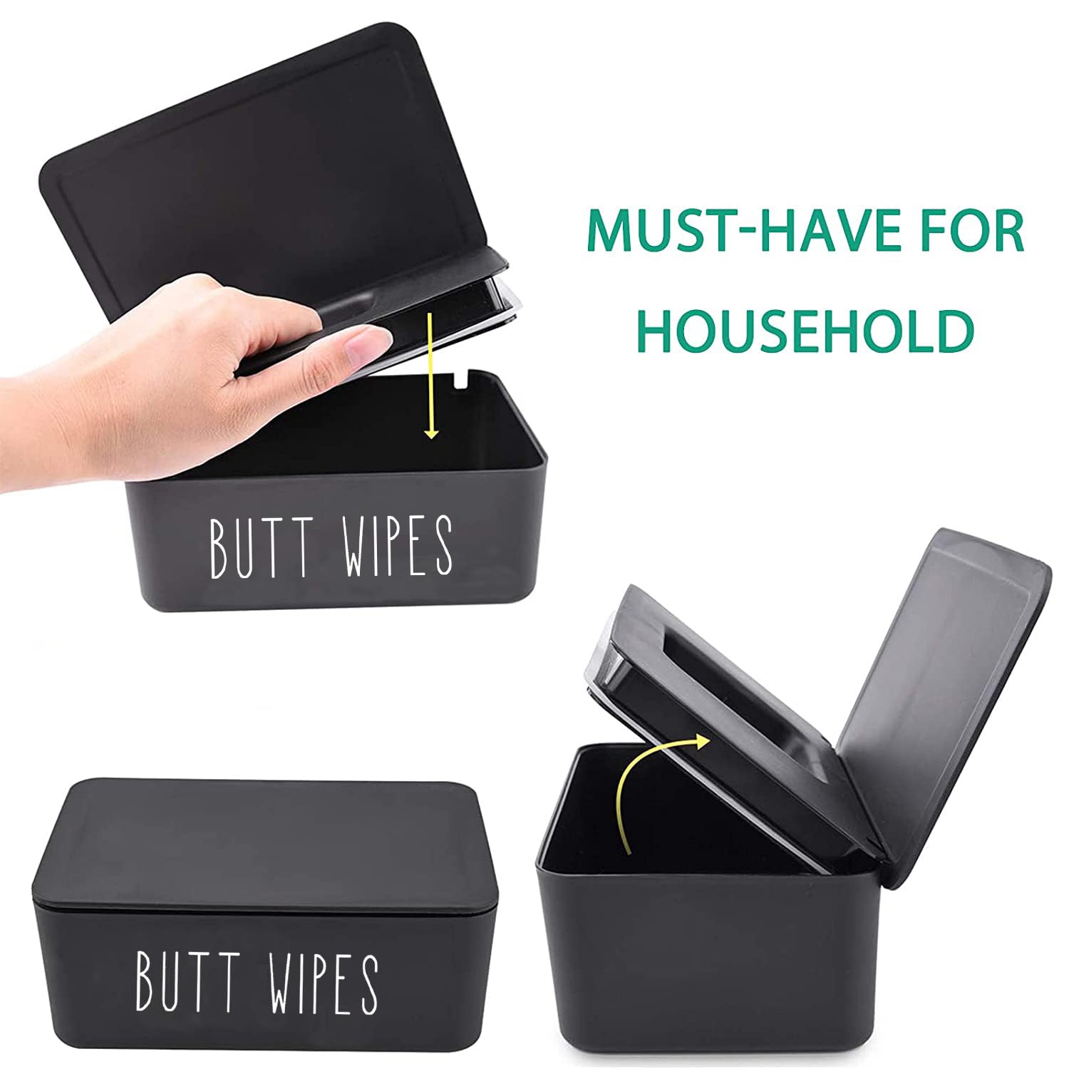 Moorfowl Butt Wipes Dispenser - Flushable Baby Wipes Holder | 7.28" L x 4.80" W x 2.75" H, Black
