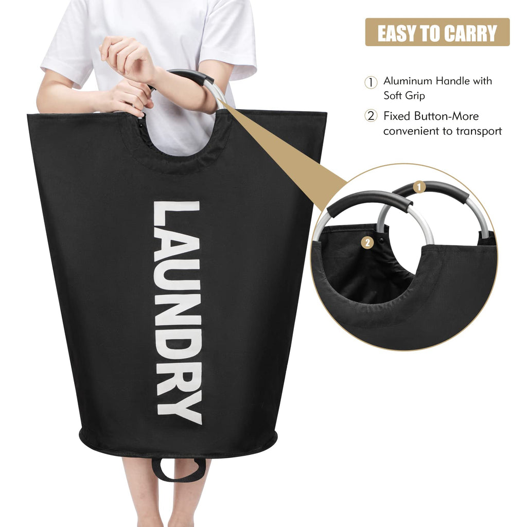 Maxsilan 90L Large Laundry Basket, Freestanding Tall Clothes Hamper, Collapsible Laundry Bag, Black