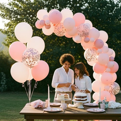 Light Pink & White Balloons - 12 Inch Confetti Balloons for Wedding, Bridal & Baby Showers