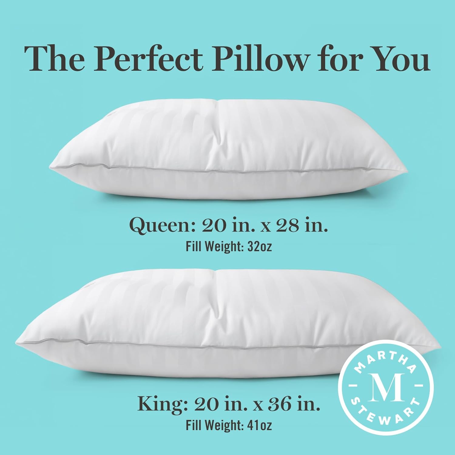 Martha Stewart Hotel Collection Pillow - 500 Thread Count Hypoallergenic Cotton | Queen Size Set of 2