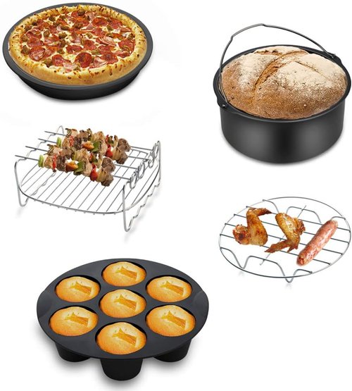 Gowise Air Fryer Accessories Set - 9PCS for 3.7QT to 5.8QT Fryers | Includes Cake Barrel, Pizza Pan & More