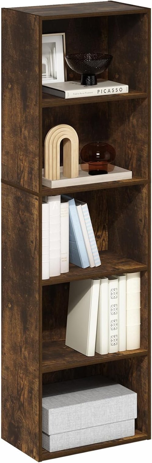 Furinno LUDER 5-Tier Bookshelf - Open Shelves for Easy Assembly | Amber Pine, 9.4 x 15.8 x 52 Inches