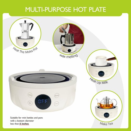 Mini Hot Plate Electric - Portable hot plate, Small Hot Plate, Mini Electric Stove, Perfect Size For Moka Pot, Melting Wax And More, Suitable For Kitchen, RV camping, Outdoor, 600W, 9 heat levels