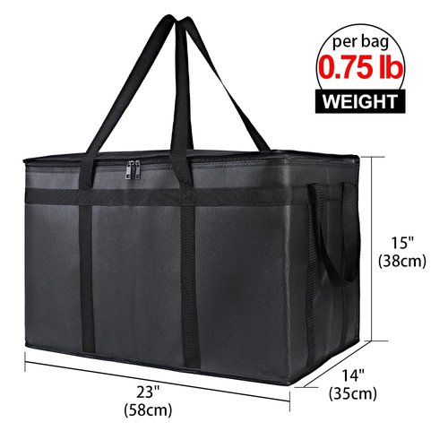 Bodaon 2-Pack Insulated Food Delivery Bag for Hot and Cold Meal, XXXL, Black, Grocery Tote Insulation Bag for Catering, Large Pizza Warmer