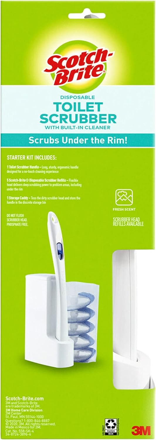 Scotch-Brite Toilet Scrubber Starter Kit - Disposable Refills with Bleach Alternative | Includes Handle & Caddy