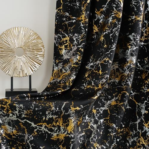NICETOWN Silver and Gold Marble Patterned Curtains 100% Blackout Christmas Decor for Living Room Bedroom 84 Inches Long 2 Panels Thermal Insulated Noise Reducing Grommet Modern Window Treatments, 52"W