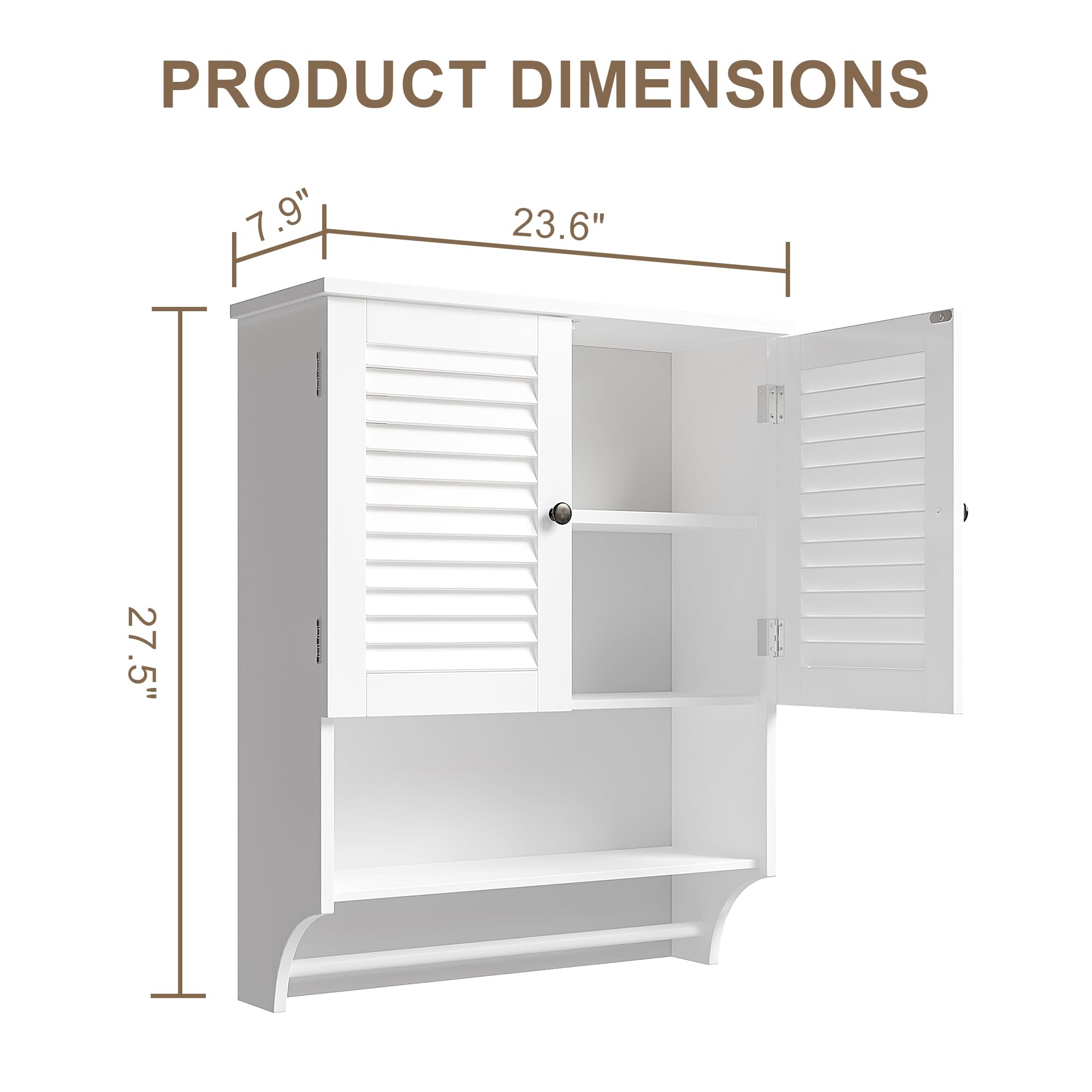 ChooChoo Medicine Cabinet, Bathroom Wall Cabinet, 2 Doors Over The Toilet Space Saver Storage Cabinet with Large Space, White