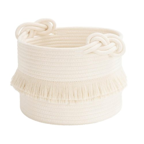 CherryNow Woven Storage Baskets - 9.5'' x 7'' Cotton Rope Hamper for Diapers, Blankets & Keys | Off-White with Cute Tassel