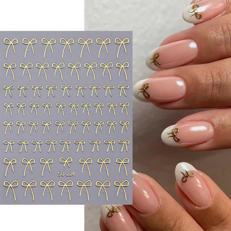 Valentine's Laser Bow Nail Art Stickers - 8 Sheets 3D Self-Adhesive Decals