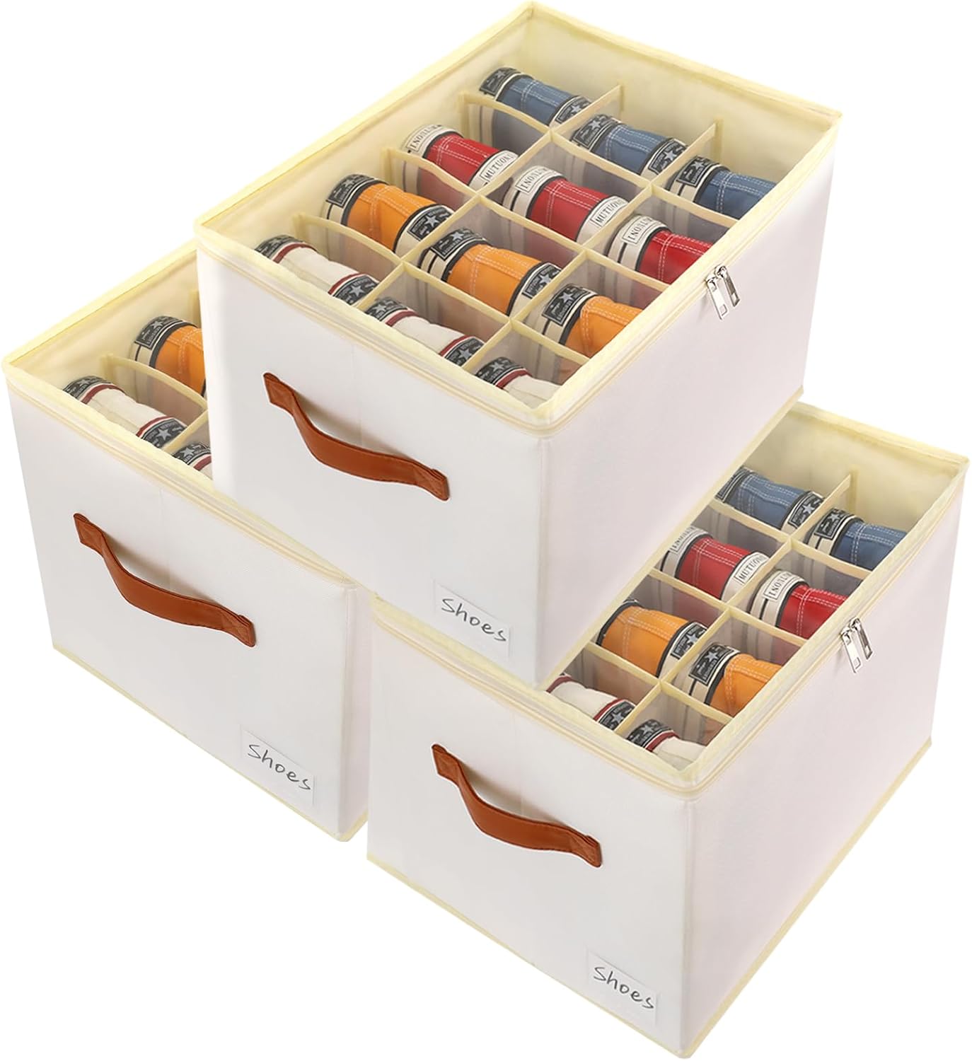 Patinao Shoe Storage Box Organizer - 3 Pack Stackable Clear Lids for 36 Pairs | Space Saver for Closet
