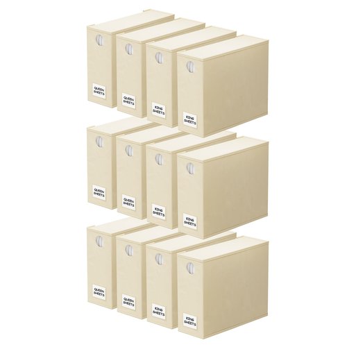 SpaceAid 12 Pack Bed Sheet Organizers and Storage, Foldable Organizer for Linen Closet, Set Folder Keeper With Window XL (Queen & King Size) Bedding Container (Beige)