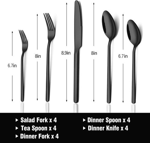 KINGSTONE 20-Piece Black Silverware Set - Premium 18/10 Stainless Steel Flatware for Home & Restaurant