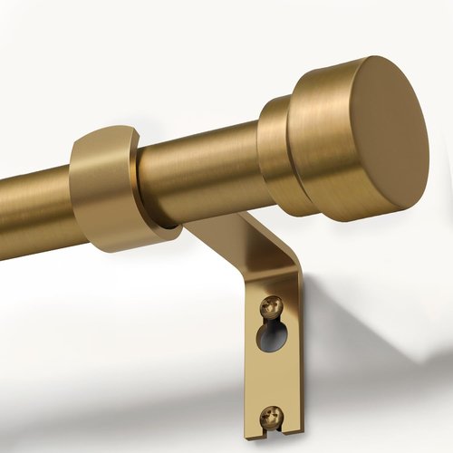 Lootkell Adjustable Warm Gold Curtain Rods - Heavy Duty 1" Diameter for Windows 72" to 144" | Solid Metal Finials