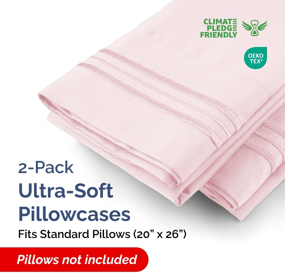 Skiennix Standard Pillow Cases Set of 2 - Ultra-Soft Hotel Quality - Comfy, Wrinkle-Free, Stain Resistant - Lavender Pink