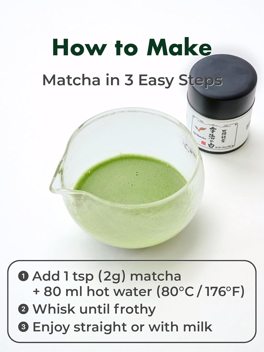 TAGASHIRA CHAHO Uji Matcha Green Tea Powder - Authentic Ceremonial Grade, First Harvest, 30g/1.06oz | 100% Japan