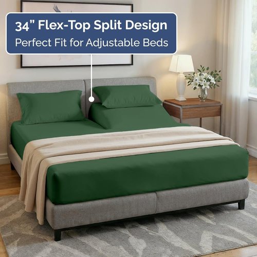 Flex Top Split Head King Sheet Set - Comfy, Breathable & Cooling Luxury Bedding - Deep Pockets, Soft - Oeko-Tex Certified - Emerald Green