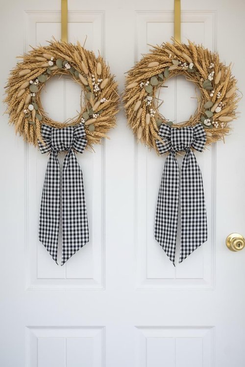 Elegant Wreath Sash by [Brand Name] - Black & White Checkered Plaid Bow Ribbon Bundle | 2 Pack (5.12" x 54.33") for Halloween & Wedding Decor