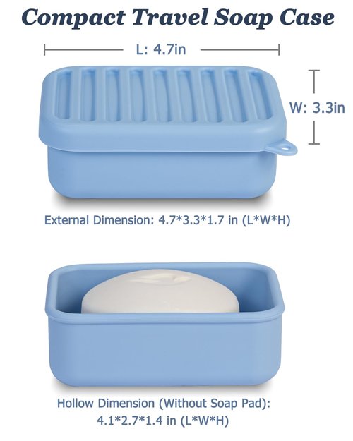 HighHerz Superior Leak-Proof Silicone Travel Soap Case, Portable Soap Container with Draining Layer, Durable Soap Box, Shatter-Proof Soap Holder for Bathroom, Gym, Travel Size Toiletry (Blue)