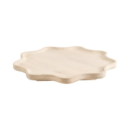 Kate and Laurel Alezar Mango Wood Wavy Round Lazy Susan Tray, 18 Inch Diameter, Light Bleached Wood, Scalloped Wooden Countertop Organizer with Turning Lazy Susan for Kitchen Storage or Ottoman Tray