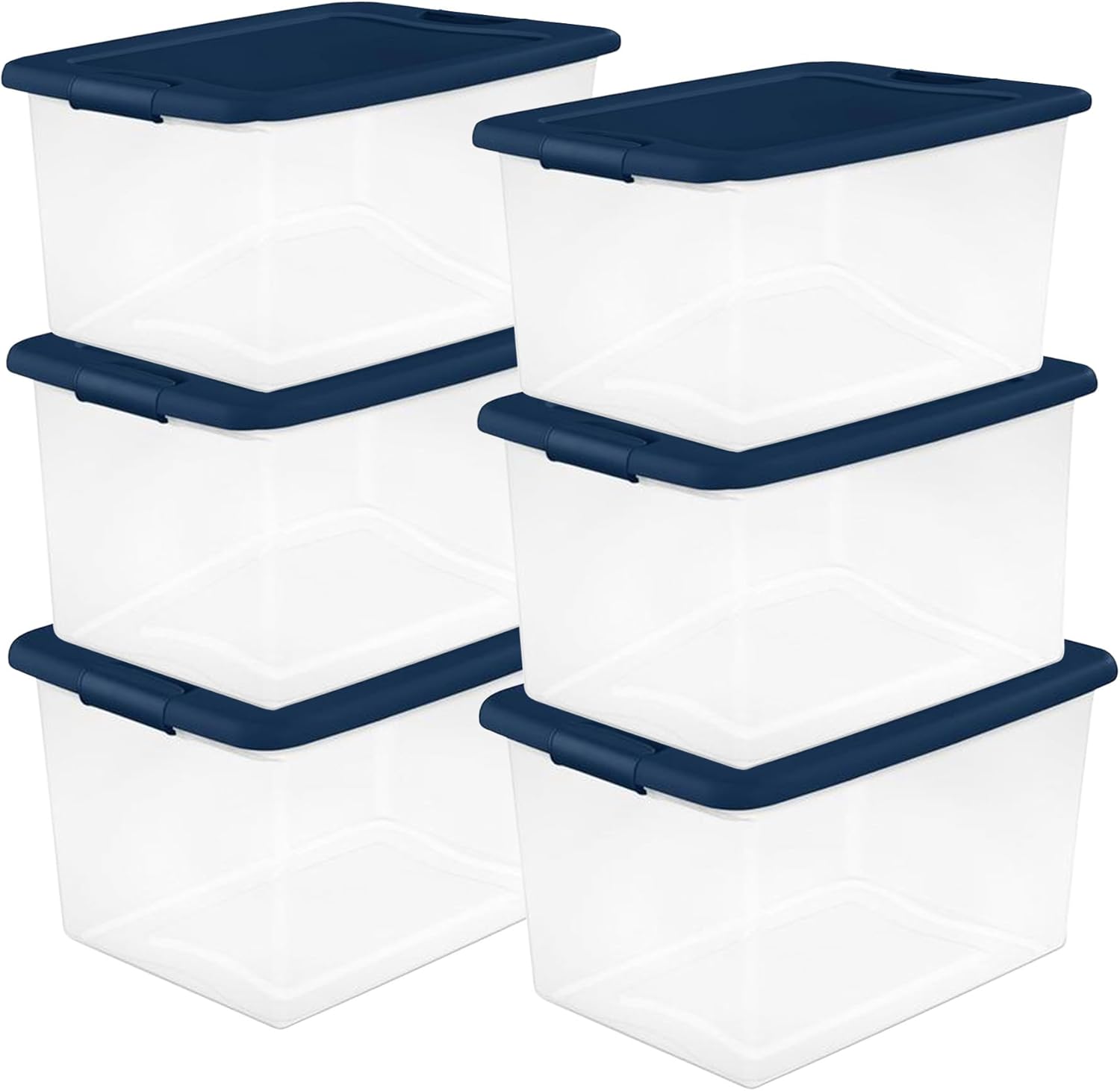 Sterilite Large Clear Plastic Storage Bins - 6-Pack 64 Quart Stackable Organizing Boxes in Blue
