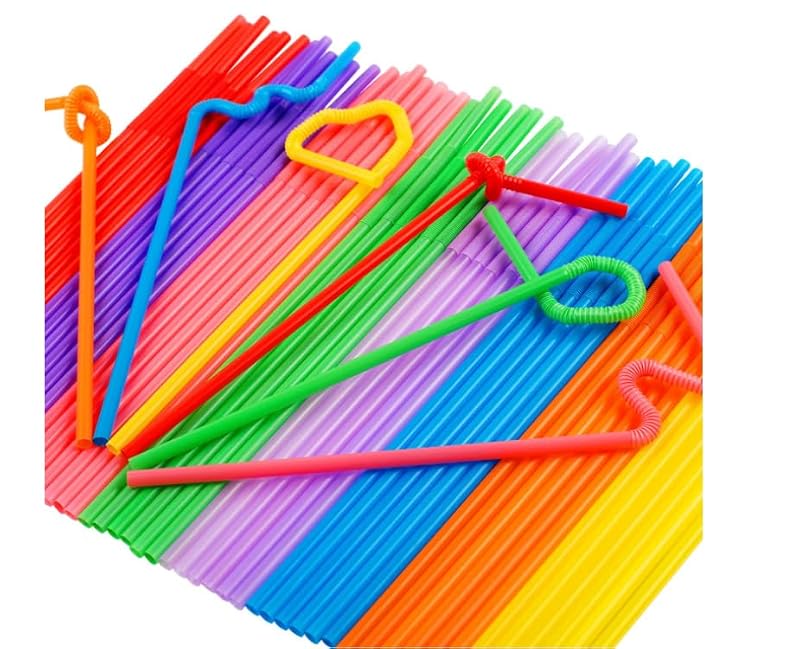 100 Pack Colorful Flexible Plastic Drinking Straws - 10.4 Inch Long, Wide Diameter