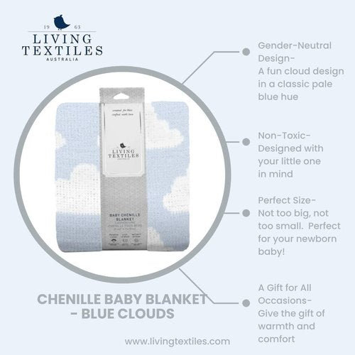 Living Textiles Blue Clouds Baby Blanket - Reversible Chenille for Ultimate Comfort | 40x30" - Perfect for Infants, Toddlers & Nurseries