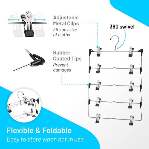 DEILSY™ 5-Tier Skirt Hangers - Space-Saving Metal Clips for Pants | 3-Pack Closet Organizer