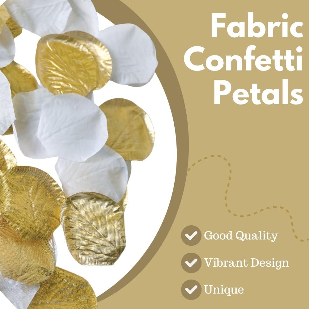 Gold & White Fabric Confetti Petals - 2" (Pack of 300) - Elegant Table Decorations for Weddings, Events & DIY Crafts