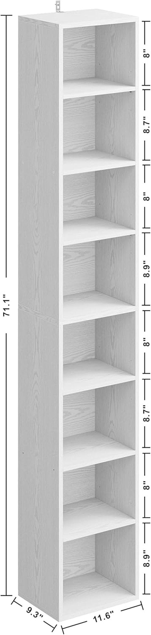 IRONCK Tall Narrow Bookshelf - 8-Tier Compact Corner Bookcase for Living Room, Office, Bedroom | White Finish